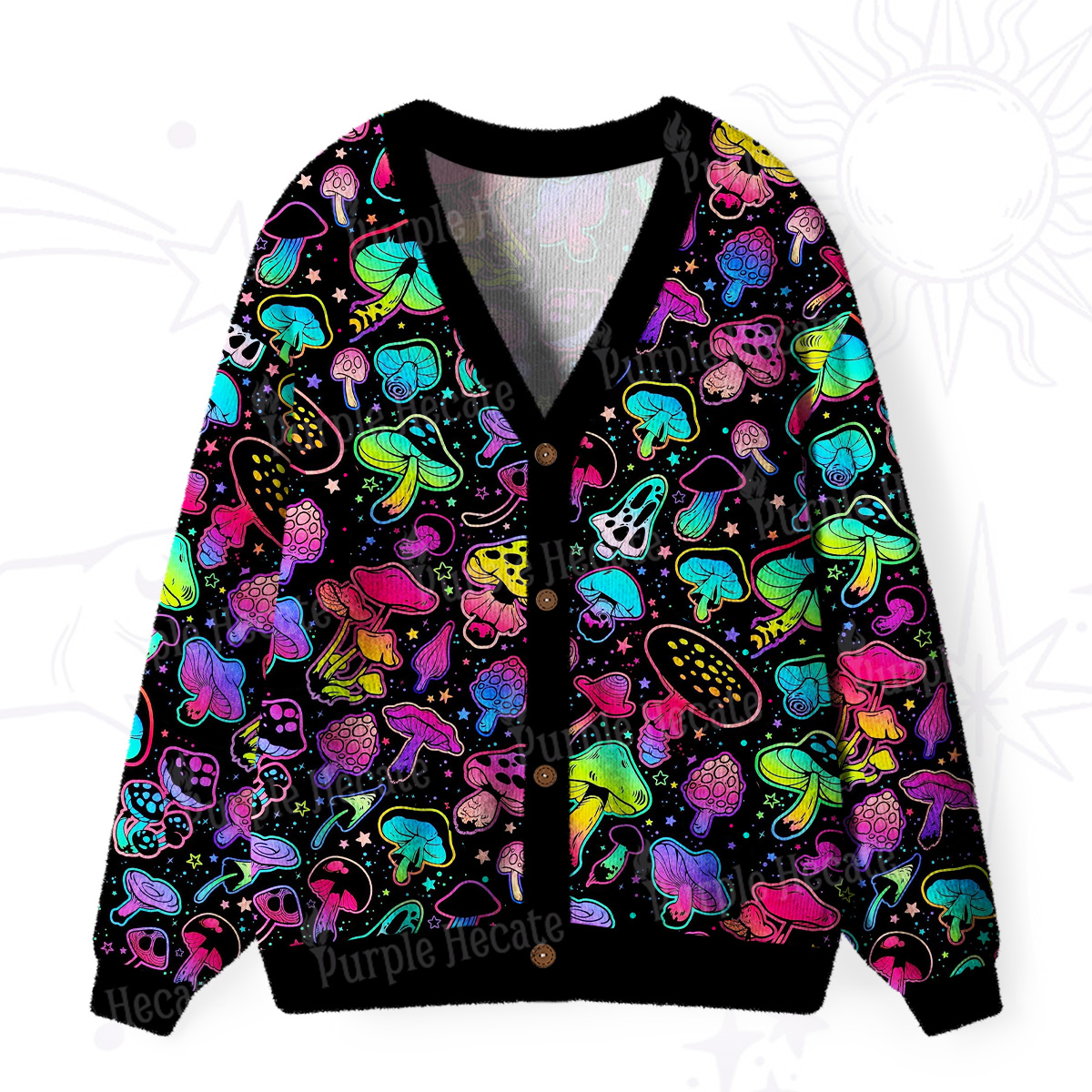 Purplehecate Psychedelic Mushroom Rave Ugly Cardigan Sweaters