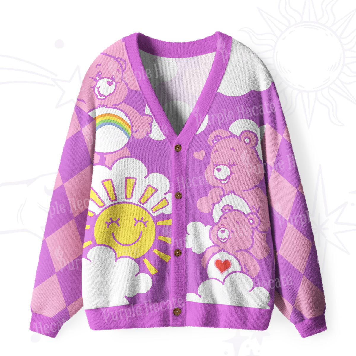 Purplehecate Sweet Dream Bear Ugly Cardigan Sweaters