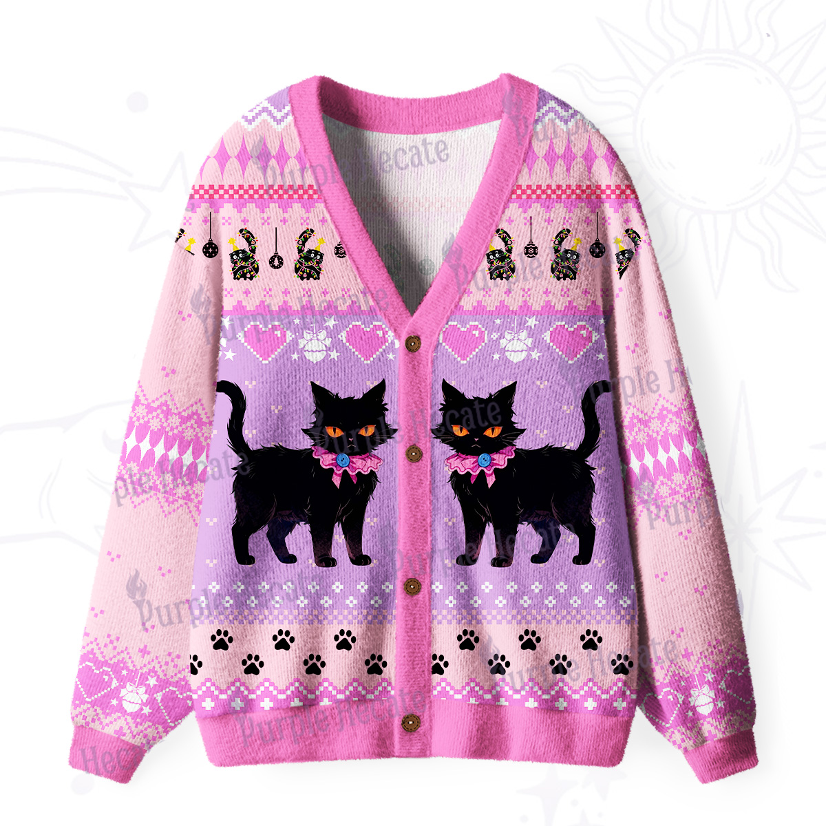 Purplehecate UWitchy Black Cat Heart Ugly Cardigan Sweaters