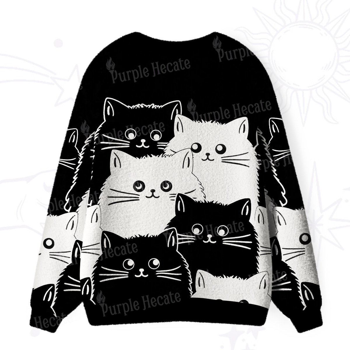Purplehecate Cute Black Cat Ugly Cardigan Sweaters