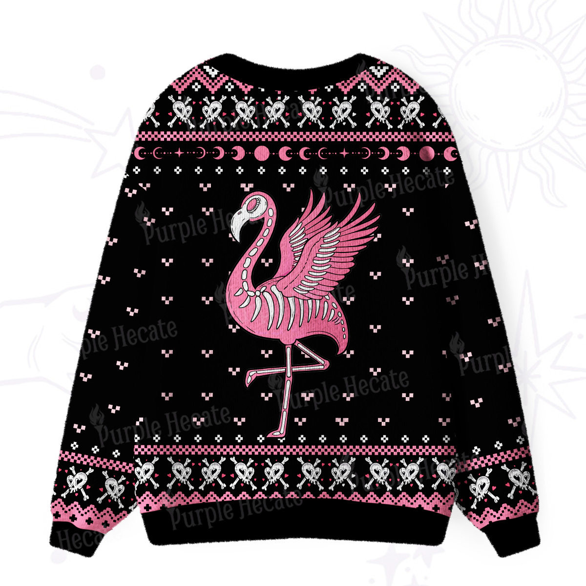 Purplehecate Witchy Pink Flamingo Skull Ugly Cardigan Sweaters