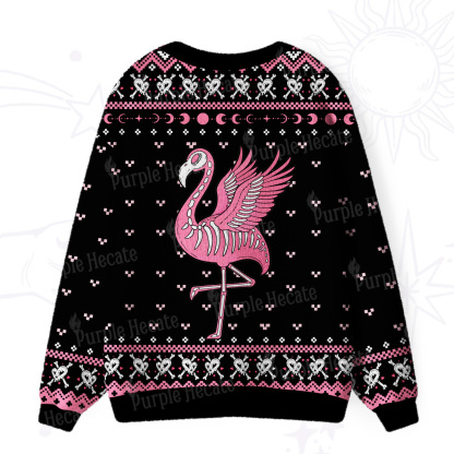 Purplehecate Witchy Pink Flamingo Skull Ugly Cardigan Sweaters