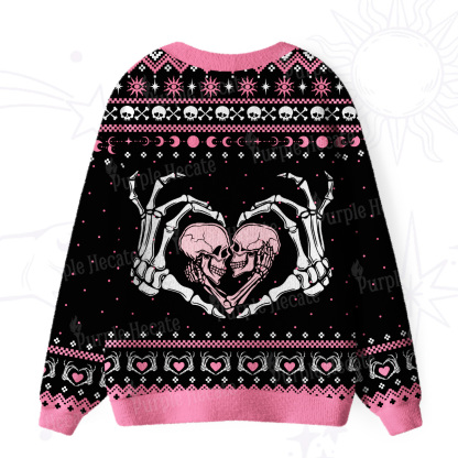 Purplehecate Sweet Gothic Skeleton Heart Ugly Cardigan Sweaters