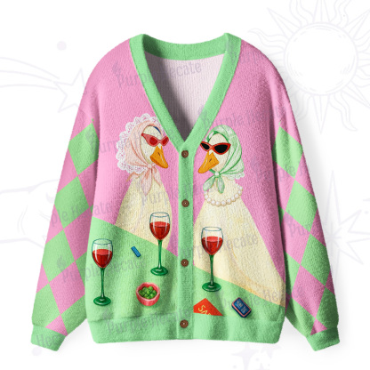 Purplehecate Tipsy Goose Wine Party Ugly Cardigan Sweaters