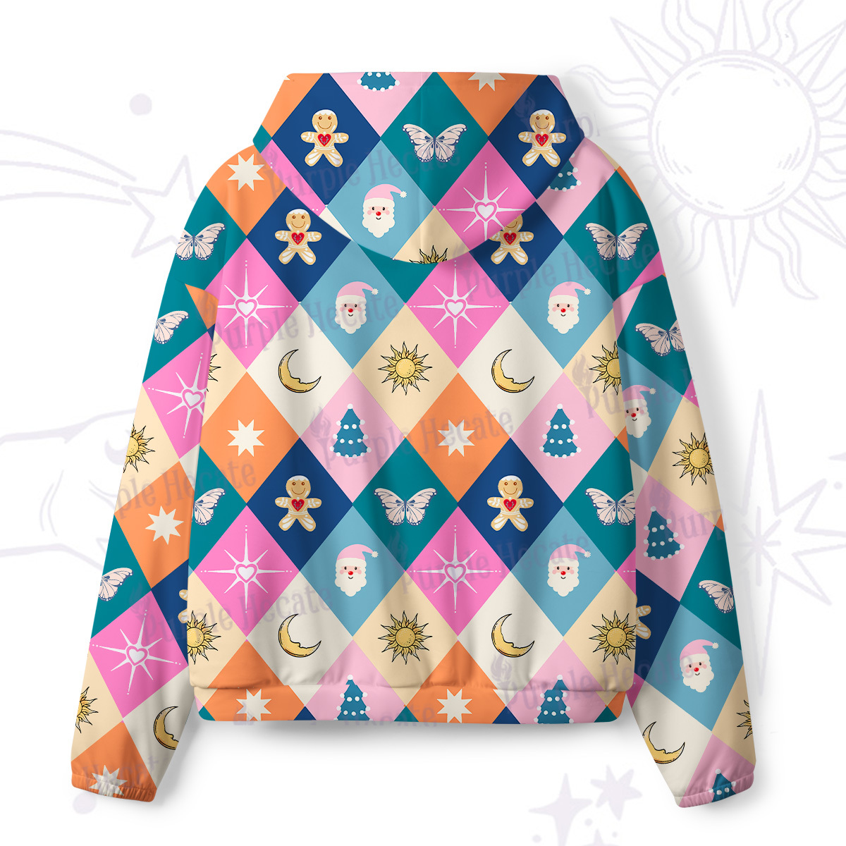 Purplehecate Whimsical Holiday Patchwork All-Over Print Hoodie