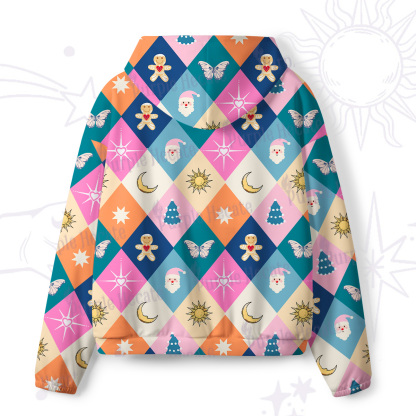 Purplehecate Whimsical Holiday Patchwork All-Over Print Hoodie