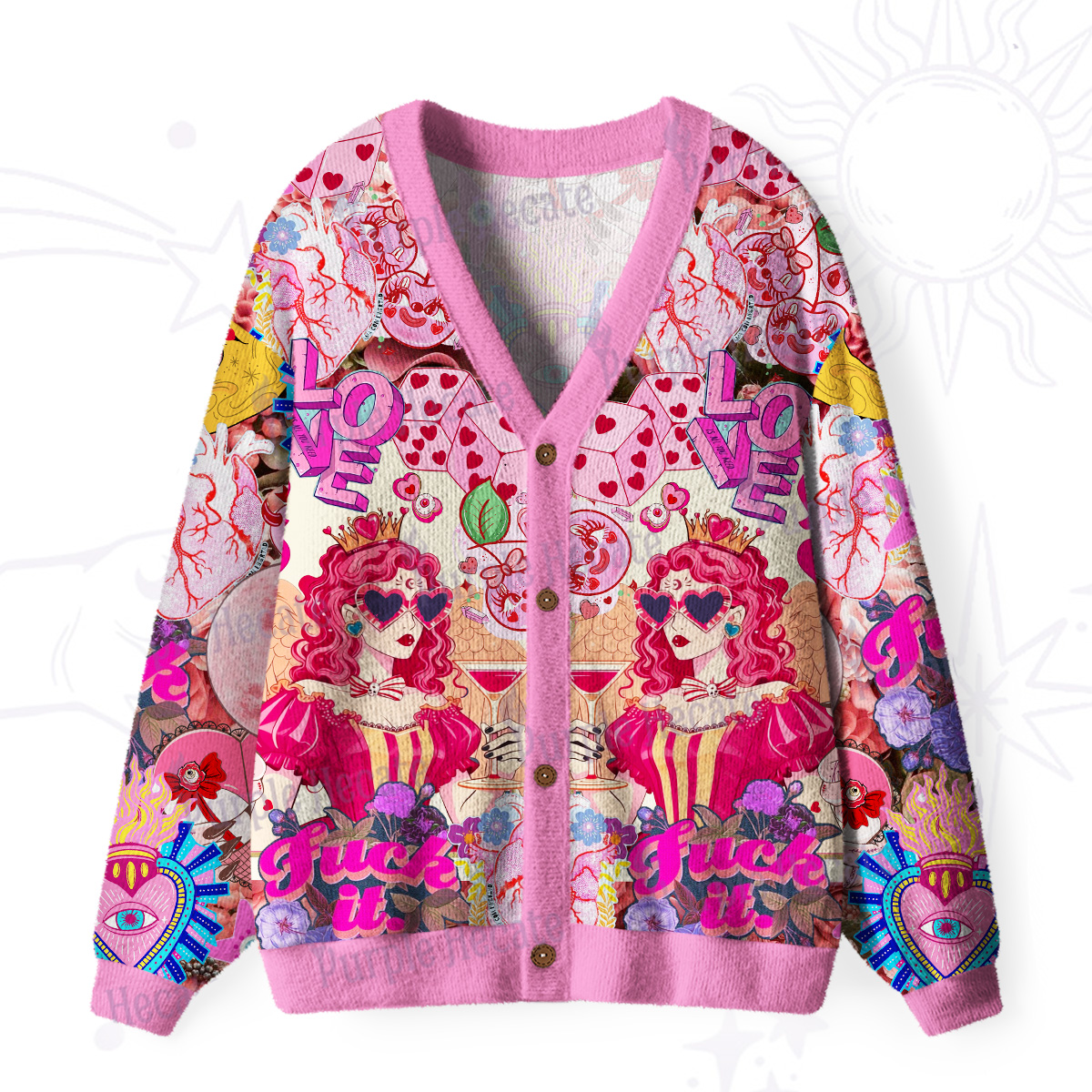 Purplehecate Queen of Hearts Angel Graphic Ugly Cardigan Sweaters