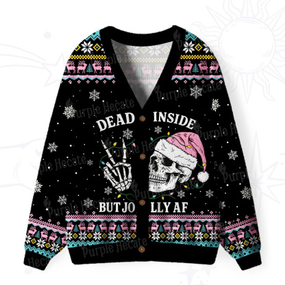 Purplehecate Dead Inside But Jolly AF Christmas Ugly Cardigan Sweaters
