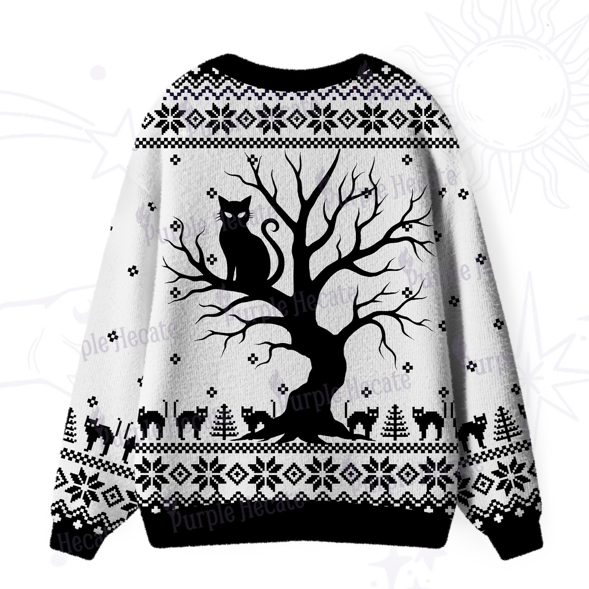 Purplehecate Moonlit Tree Guardian Black Cat Ugly Cardigan Sweaters