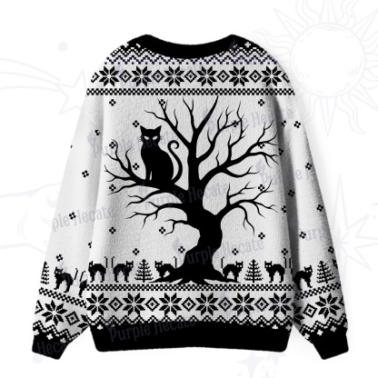 Purplehecate Moonlit Tree Guardian Black Cat Ugly Cardigan Sweaters