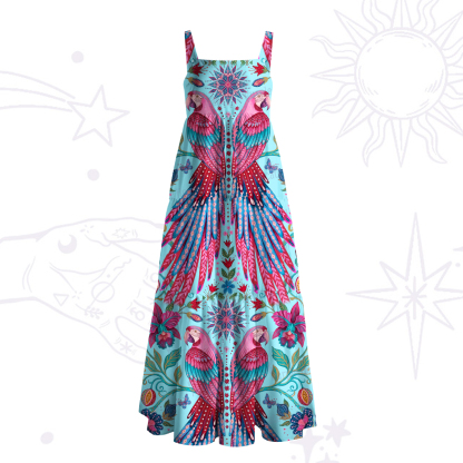 Purplehecate Tropical Parrot Garden Wide Straps Maxi Dress