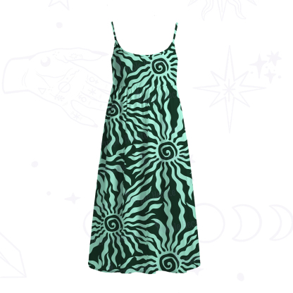 Purplehecate Solar Swirl Totem Strappy Spaghetti Strap Midi Dress