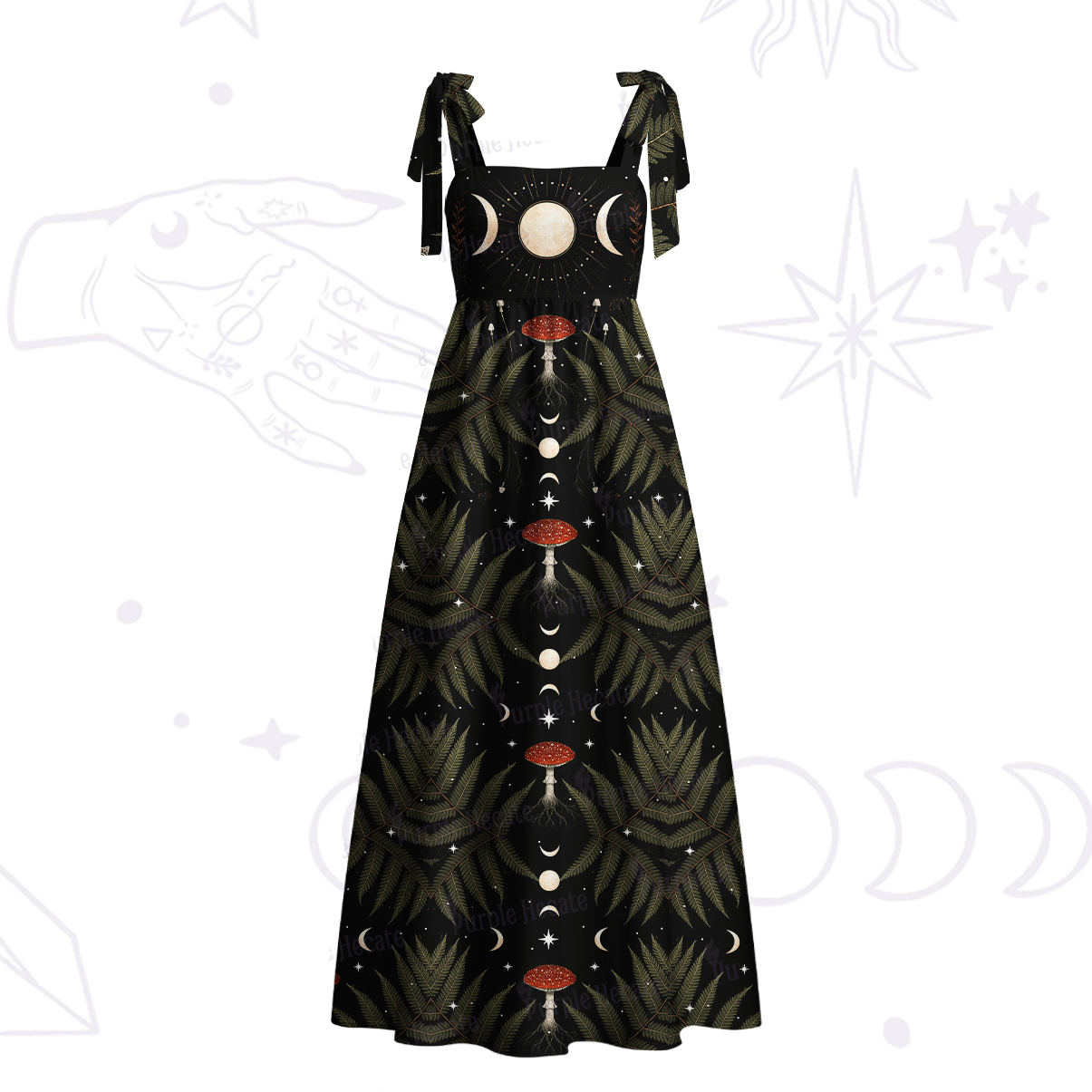Purplehecate Moonlit Mushroom Gown Tie Shoulder Maxi Dress