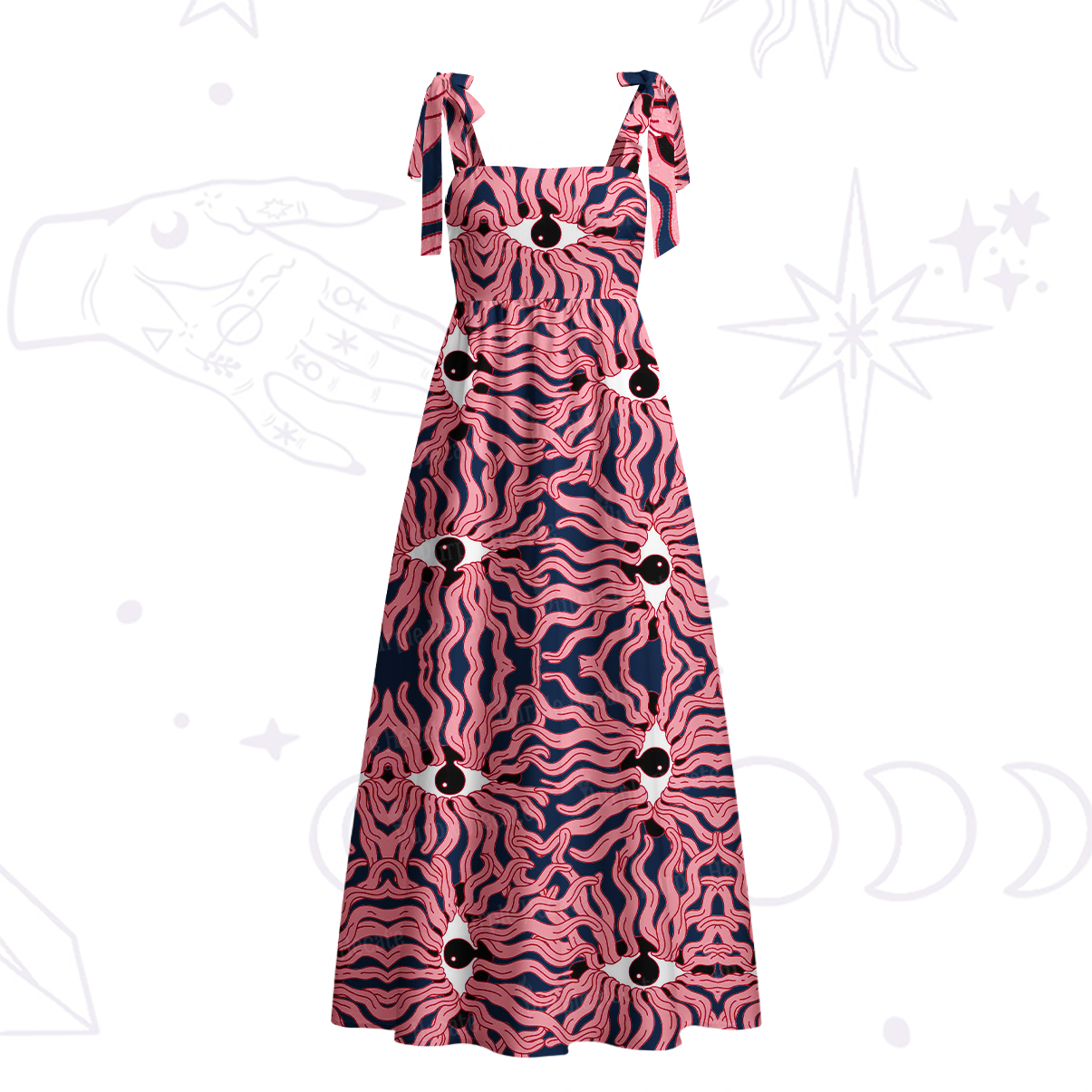 Purplehecate Psychedelic Wave Eyes Tie Shoulder Maxi Dress