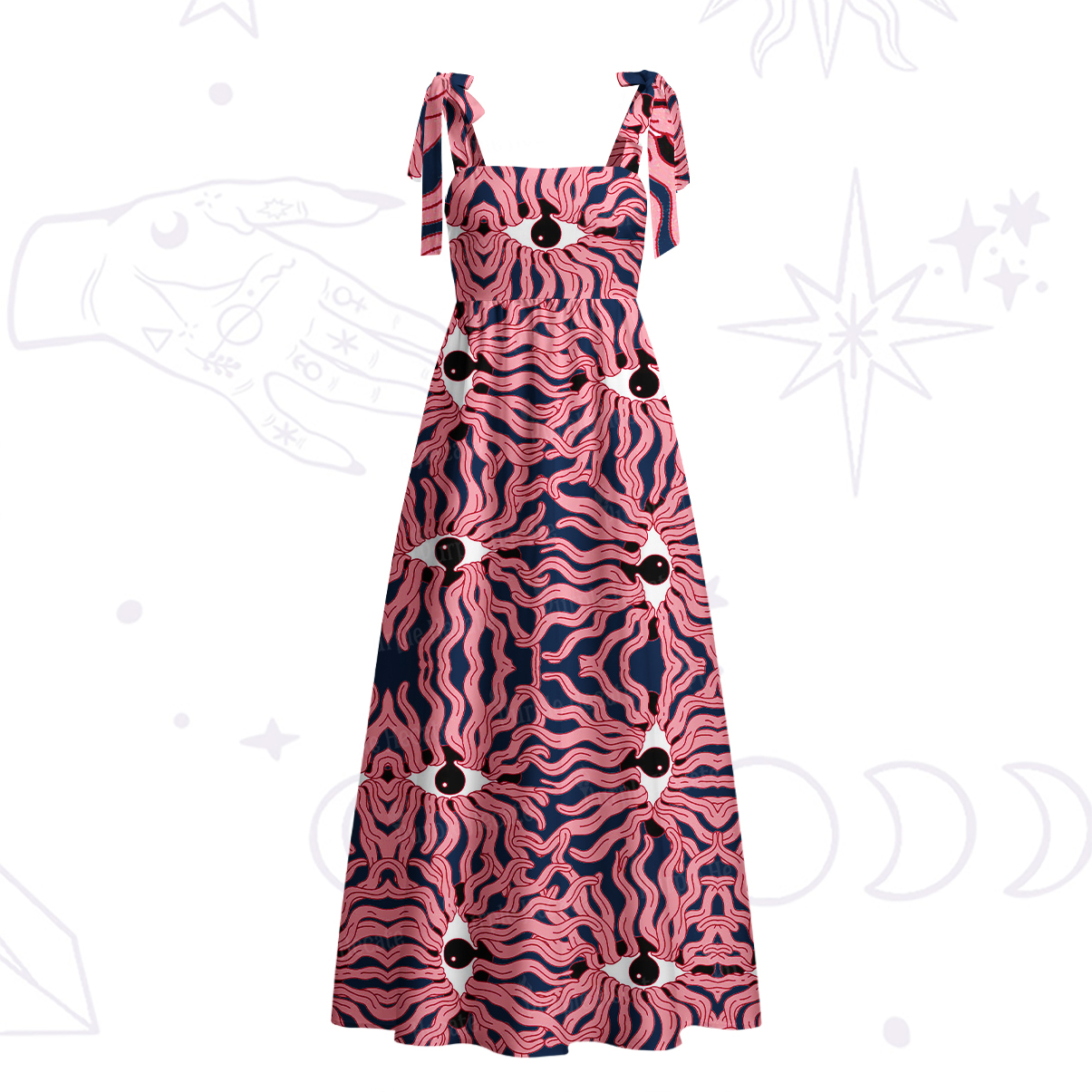 Purplehecate Psychedelic Wave Eyes Tie Shoulder Maxi Dress