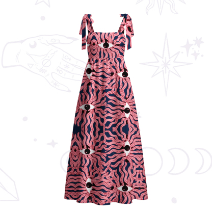 Purplehecate Psychedelic Wave Eyes Tie Shoulder Maxi Dress