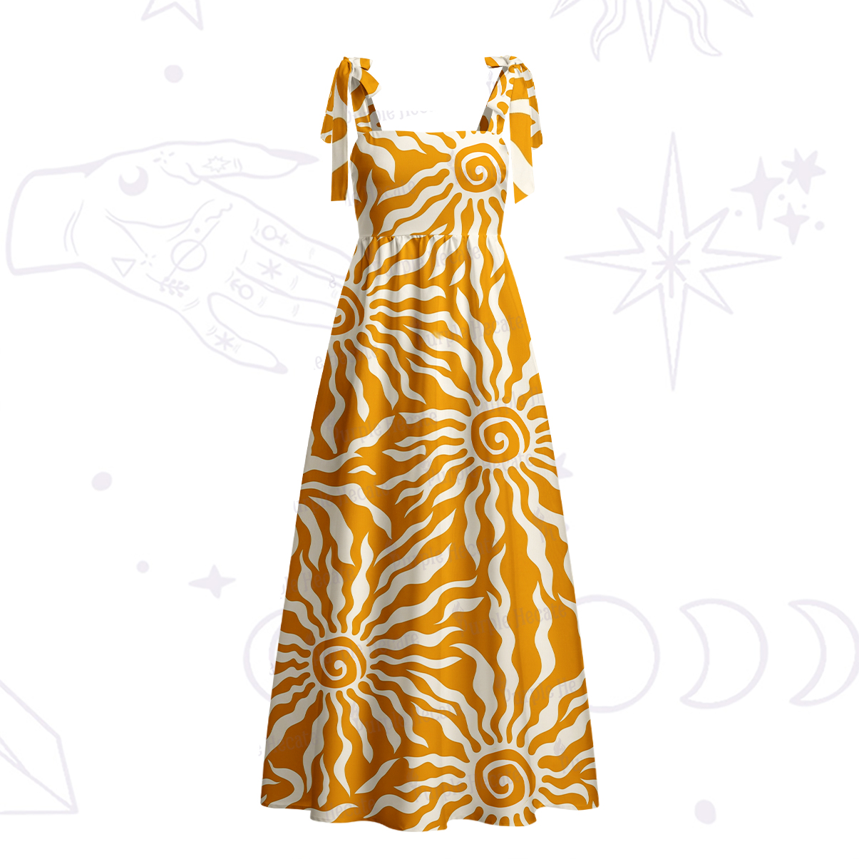 Purplehecate Solar Swirl Totem Strappy Tie Shoulder Maxi Dress