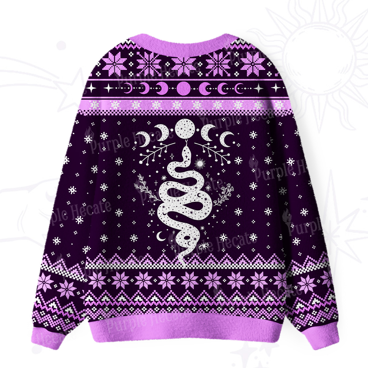 Purplehecate Snake And Moon Phase Comfort Ugly Cardigan Sweaters