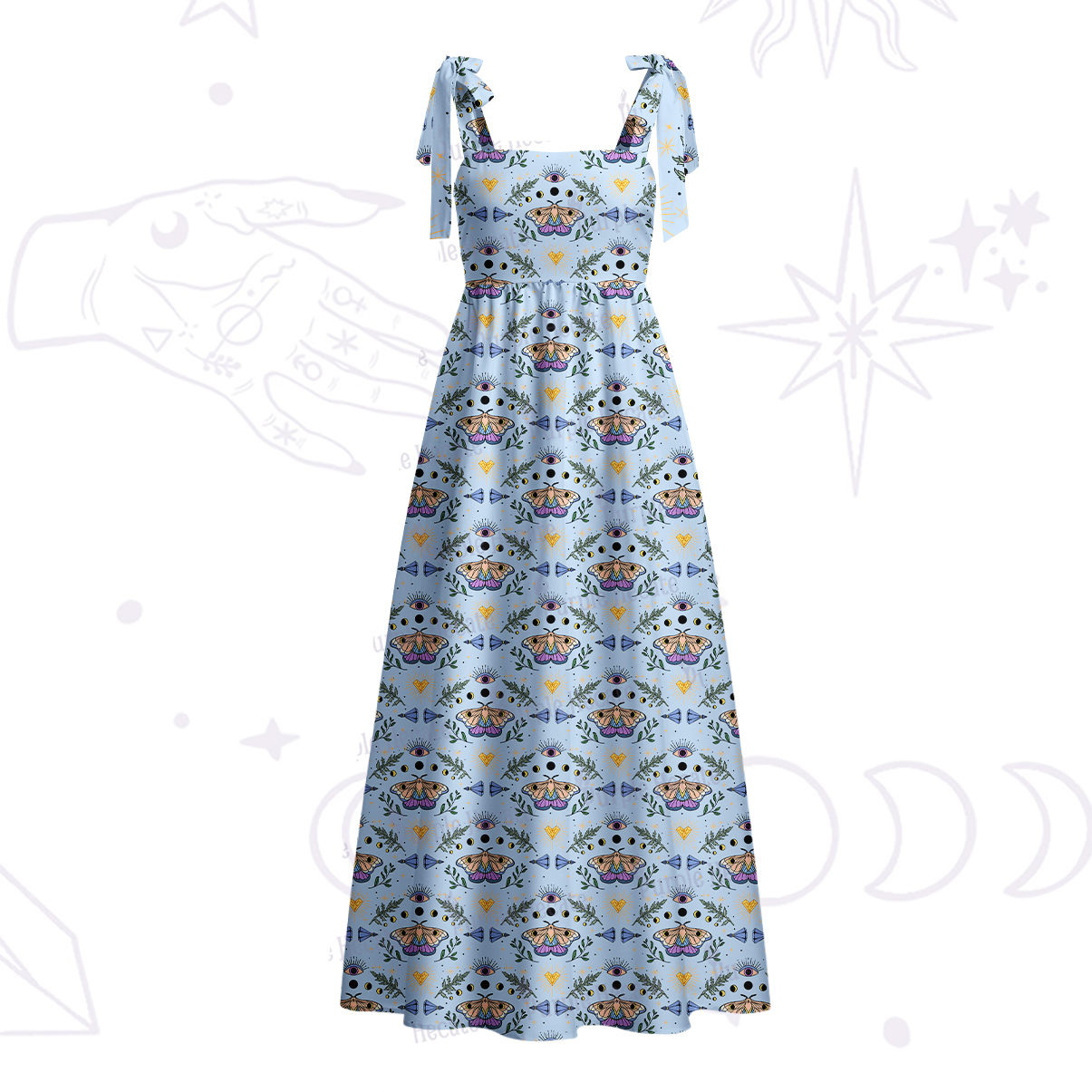 Purplehecate Luna Moth Witch Tie Shoulder Maxi Dress