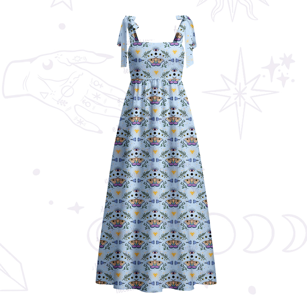Purplehecate Luna Moth Witch Tie Shoulder Maxi Dress