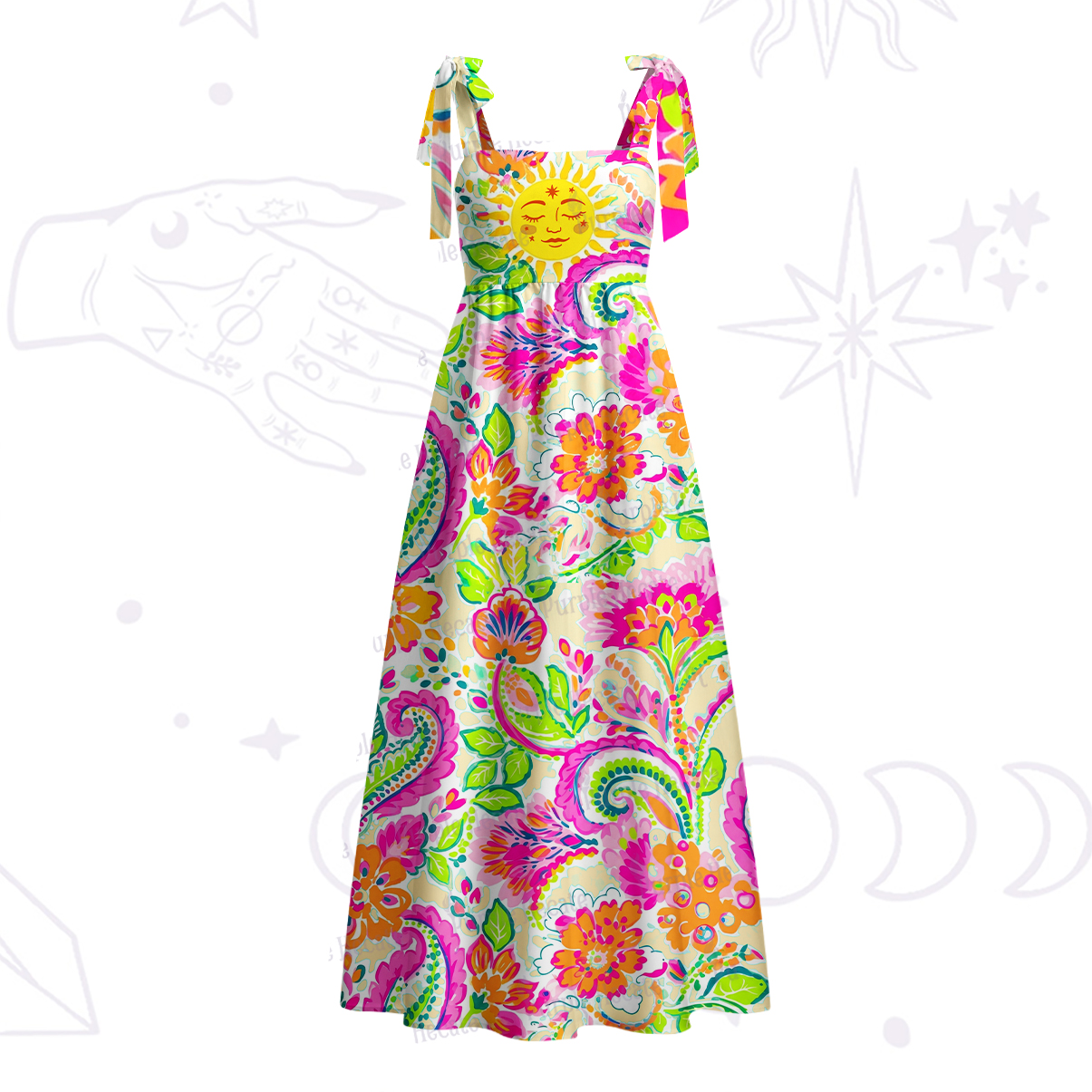 Purplehecate Sun Bloom Fiesta Tie Shoulder Maxi Dress
