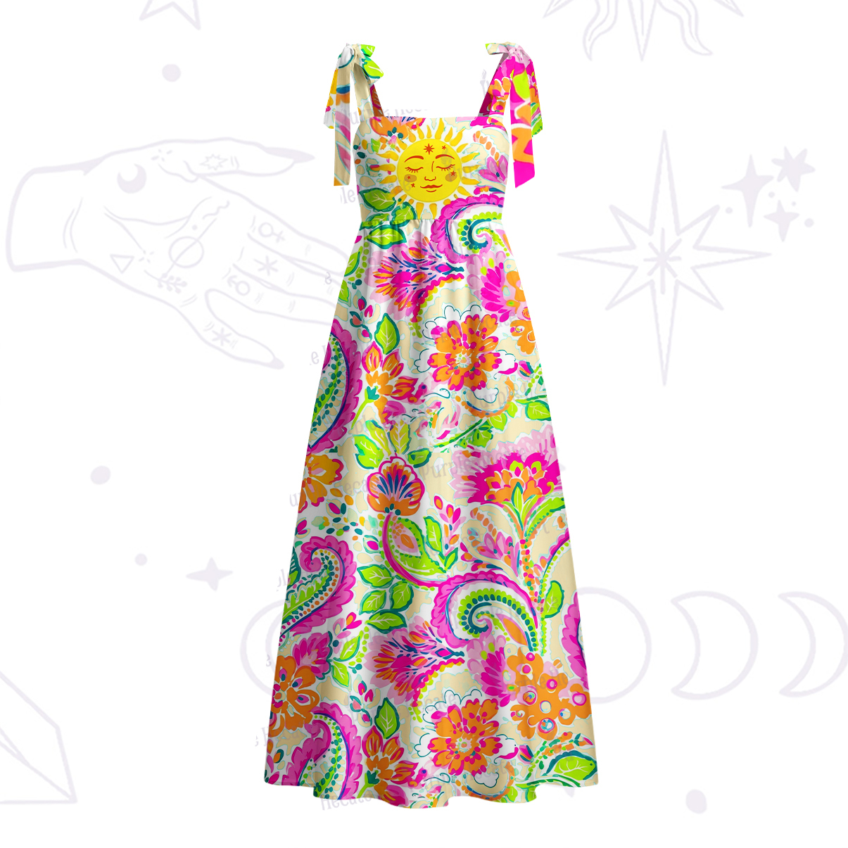 Purplehecate Sun Bloom Fiesta Tie Shoulder Maxi Dress
