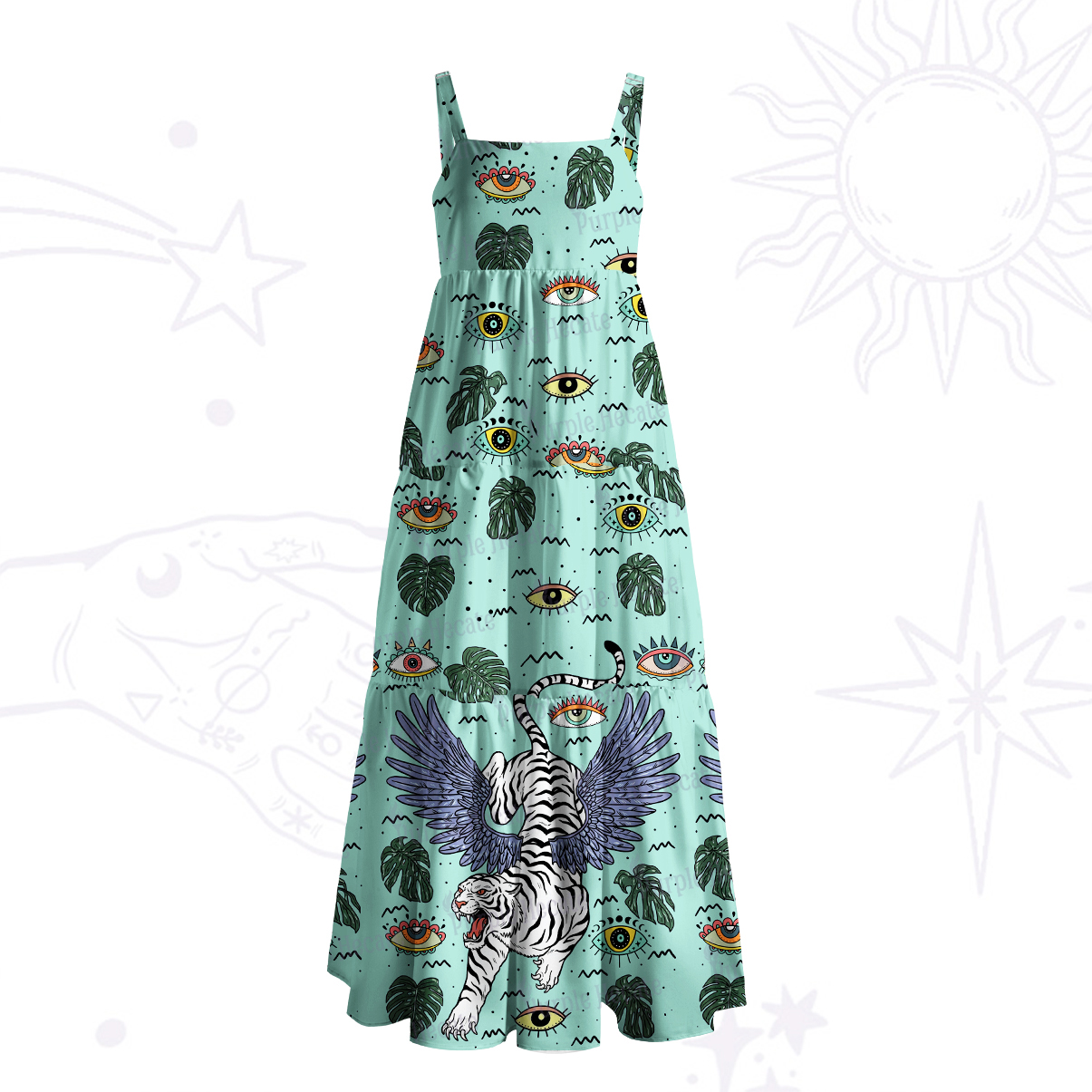 Purplehecate Mystic Jungle Tiger Wide Straps Maxi Dress