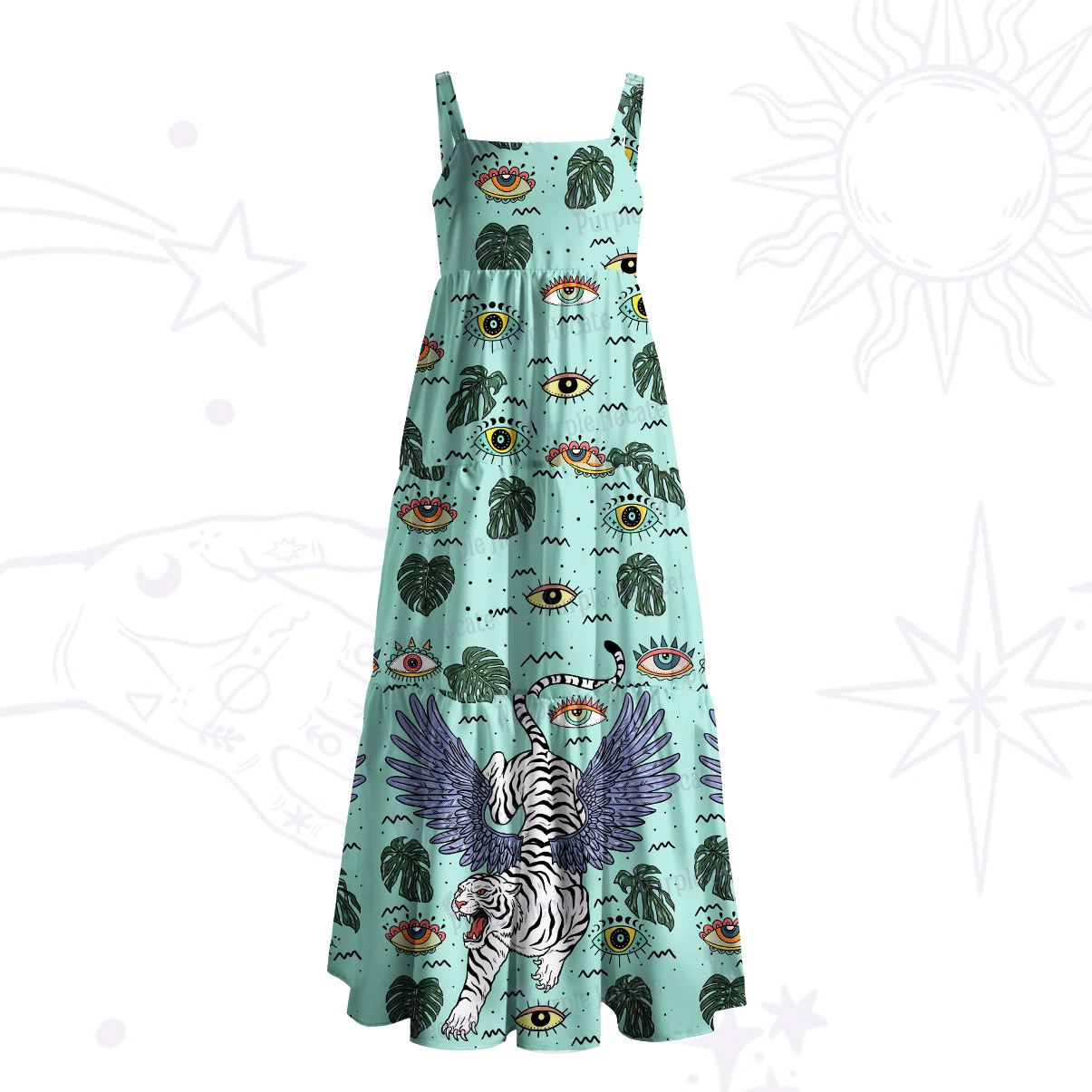 Purplehecate Mystic Jungle Tiger Wide Straps Maxi Dress