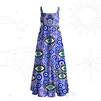Purplehecate Mystic Hamsa Evil Eye Wide Straps Maxi Dress
