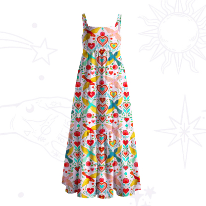 Purplehecate Sacred Hearts Spirit Birds Wide Straps Maxi Dress