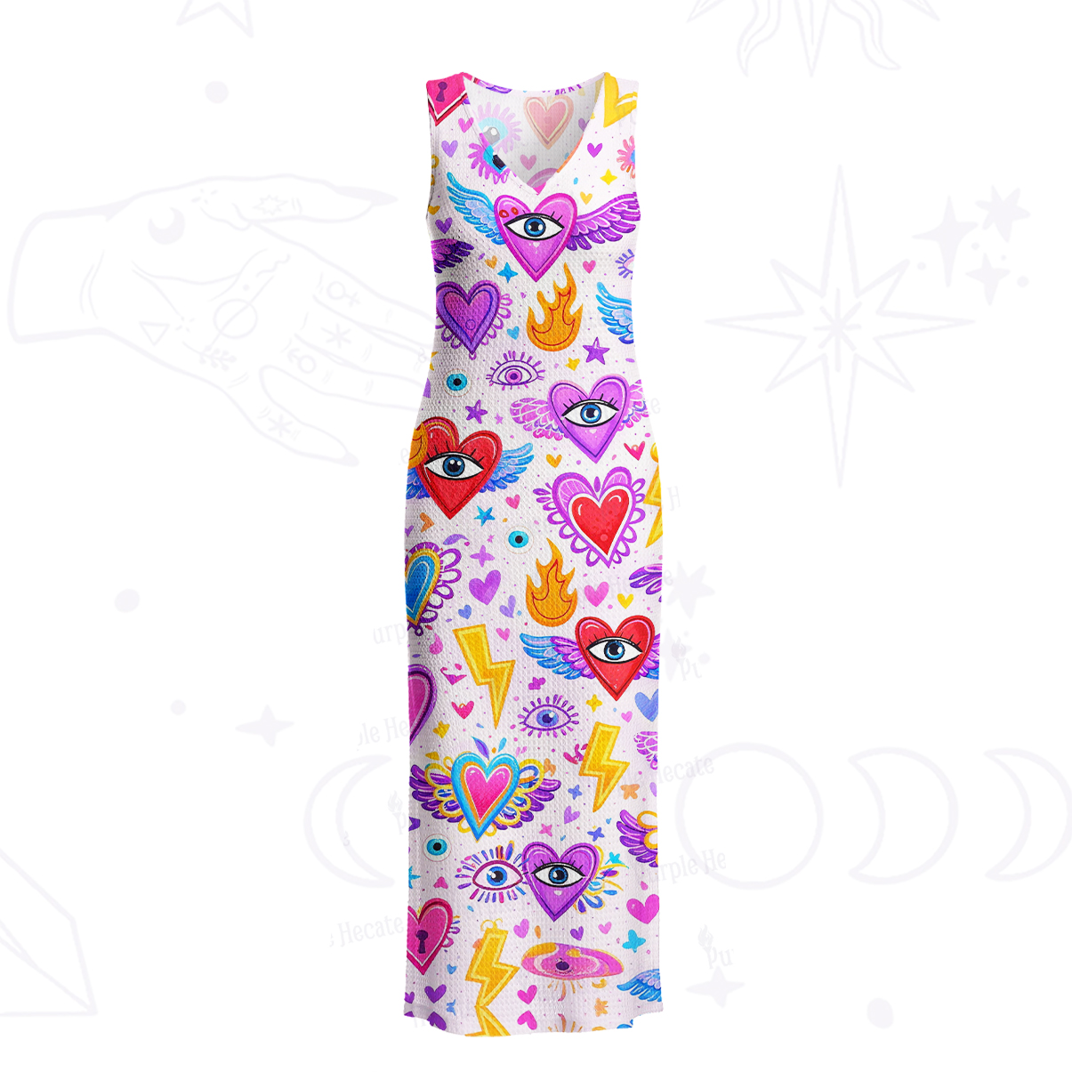 Purplehecate Mystic Heart Eye Wings Crochet Knit Maxi Dress