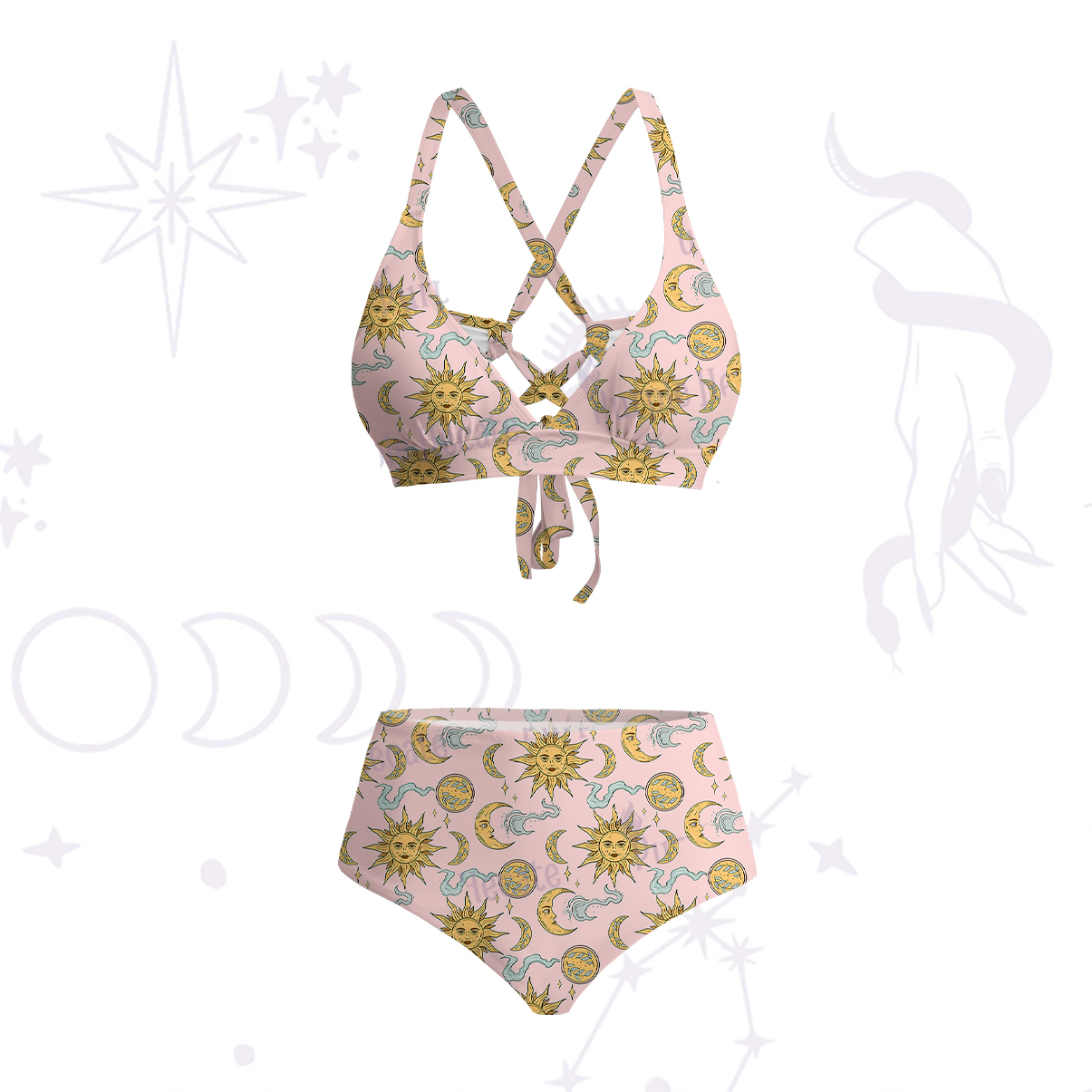 Purplehecate Magic of Sun and Moon Crisscross Tie-Back Bikini Set