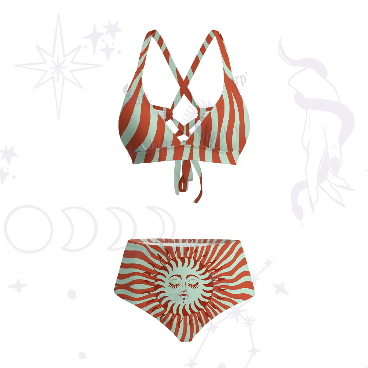 Purplehecate Radiance of the Sun Crisscross Tie-Back Bikini Set