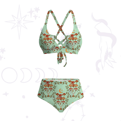 Purplehecate Psychedelic Mushrooms Crisscross Tie-Back Bikini Set