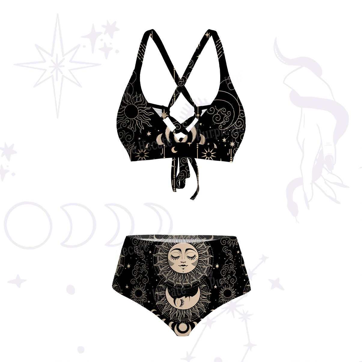 Purplehecate Lunar Eclipse Crisscross Tie-Back Bikini Set