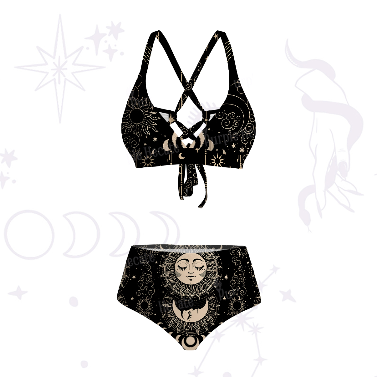 Purplehecate Lunar Eclipse Crisscross Tie-Back Bikini Set