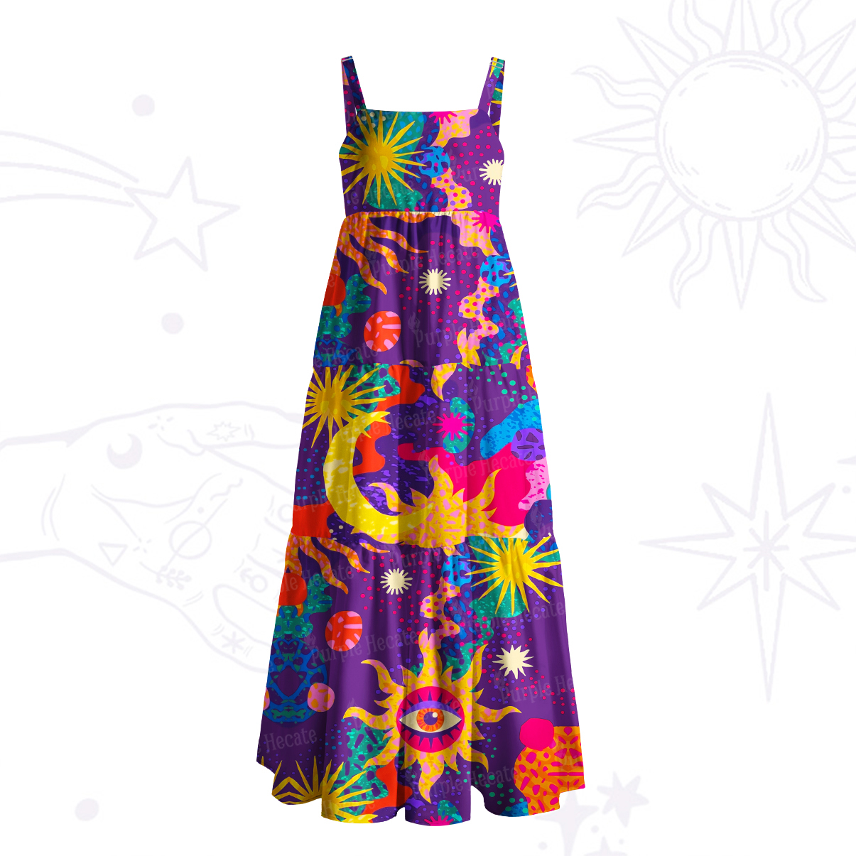 Purplehecate Sun Moon Spirit Dance Wide Straps Maxi Dress