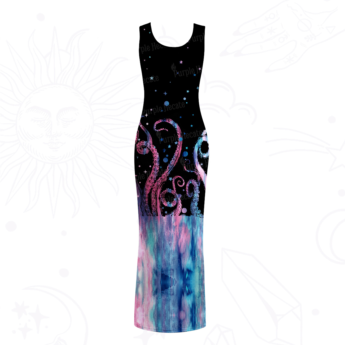 Purplehecate Ombre Octopus Glitter Tentacles Mesh Maxi Tank Beach Dress