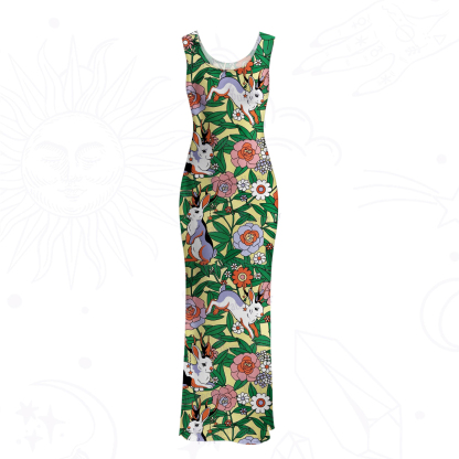 Purplehecate Mystic Blossom Bunny Garden Mesh Maxi Tank Beach Dress