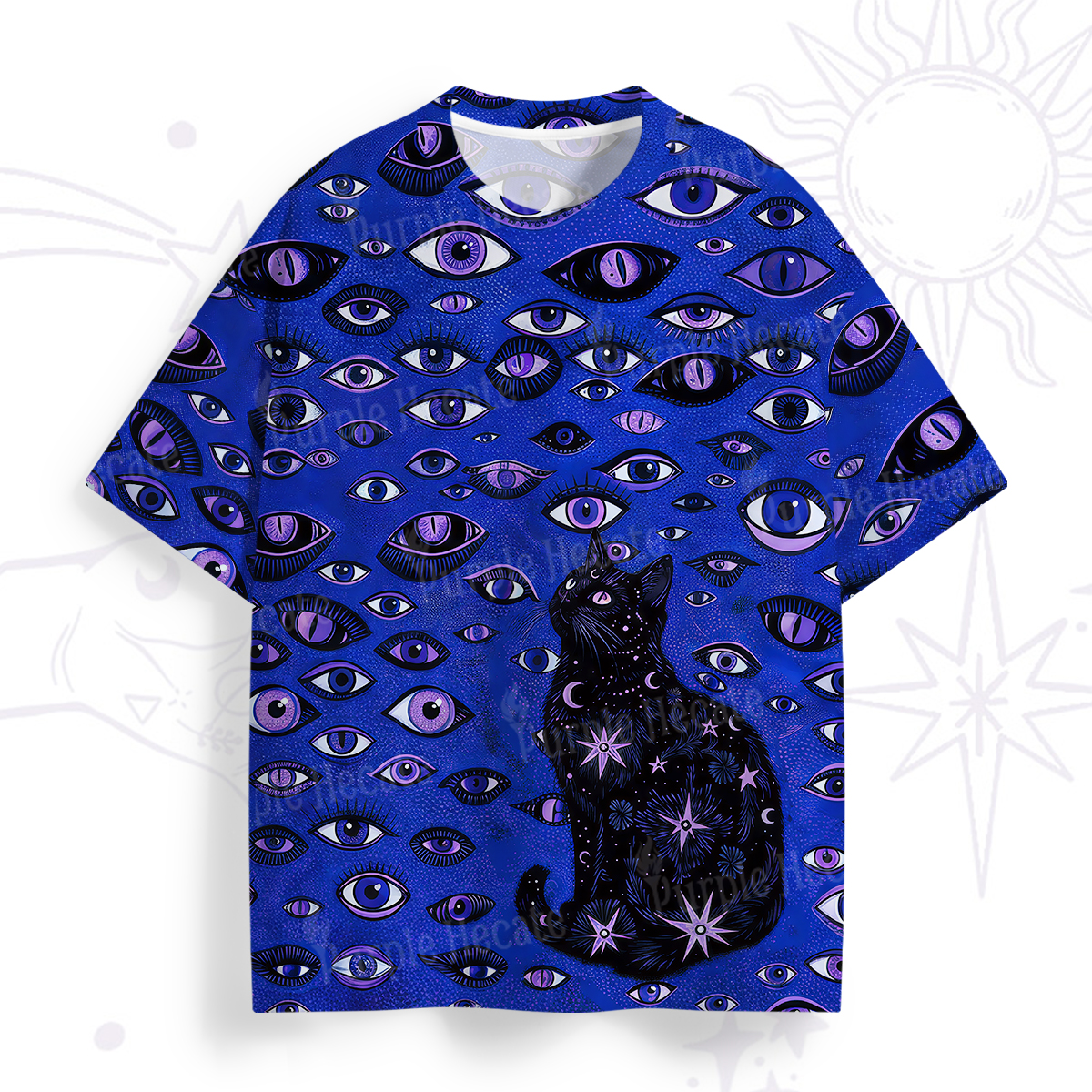 Purplehecate Cosmic Watcher Cat All Over Print T-Shirt