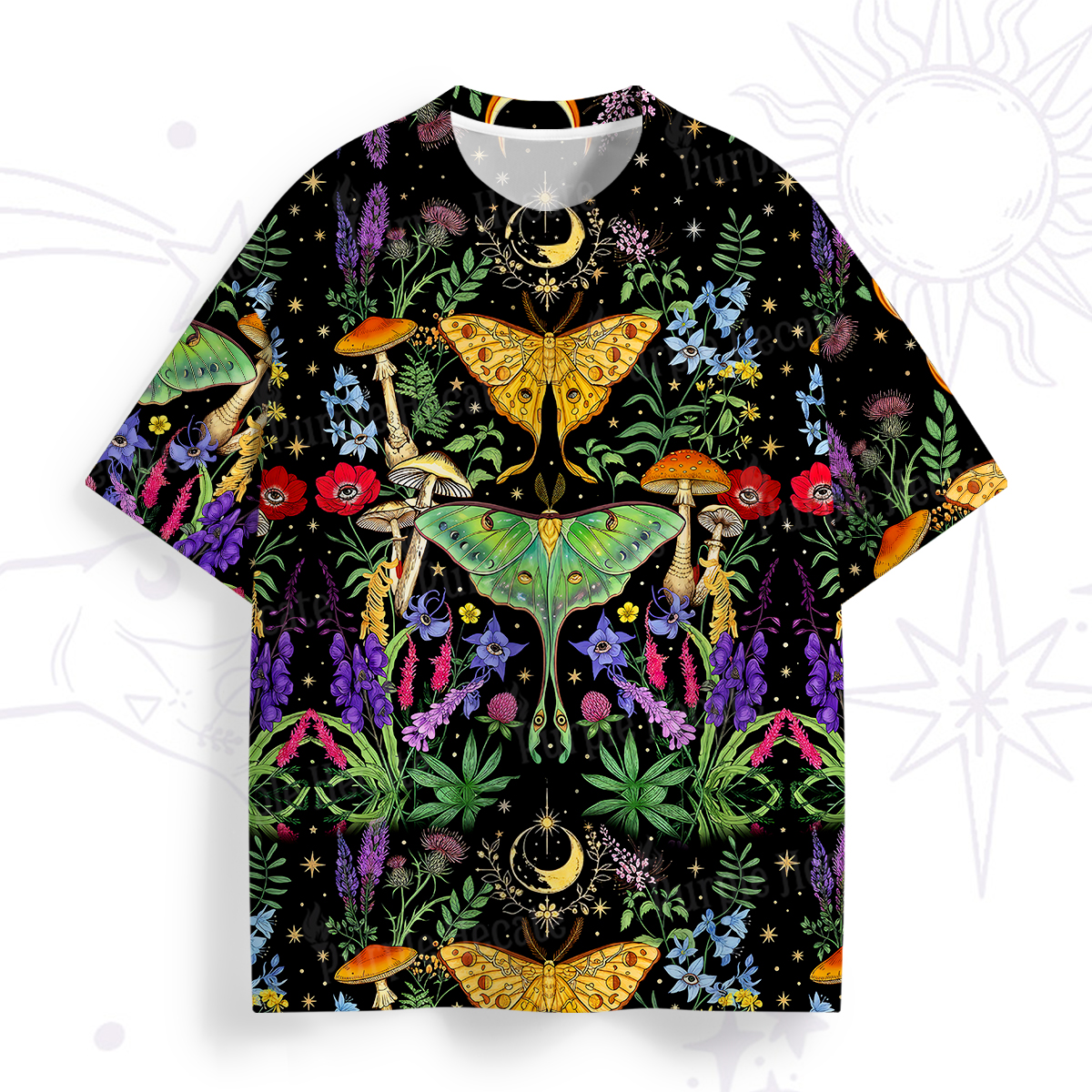 Purplehecate Mystic Lunar Moth Herbal Forest All Over Print T-Shirt