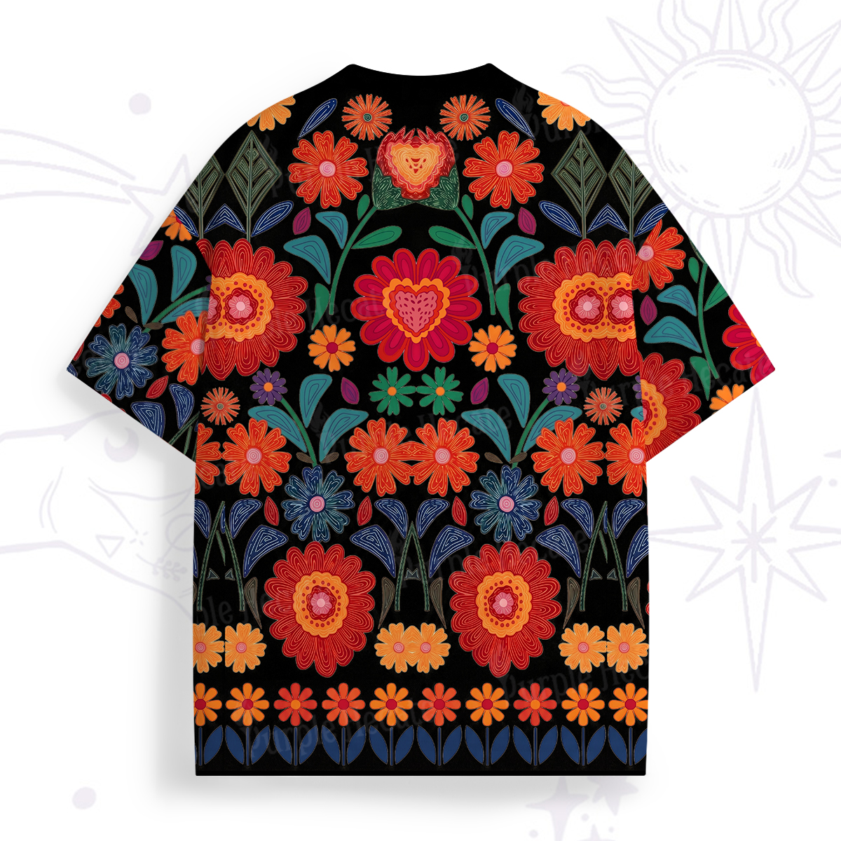 Purplehecate Retro Bloom Folk Floral All Over Print T-Shirt