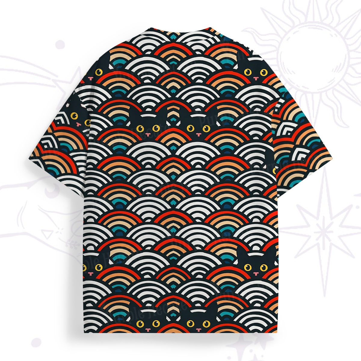 Purplehecate Rainbow Black Cat Waves All Over Print T-Shirt