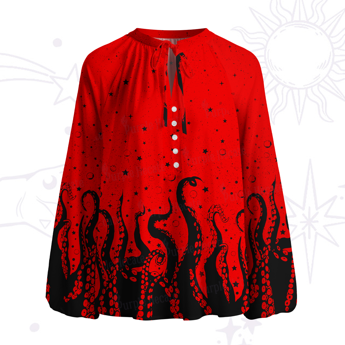 Purplehecate Tentacles of the Deep Split Neck Tie Blouse