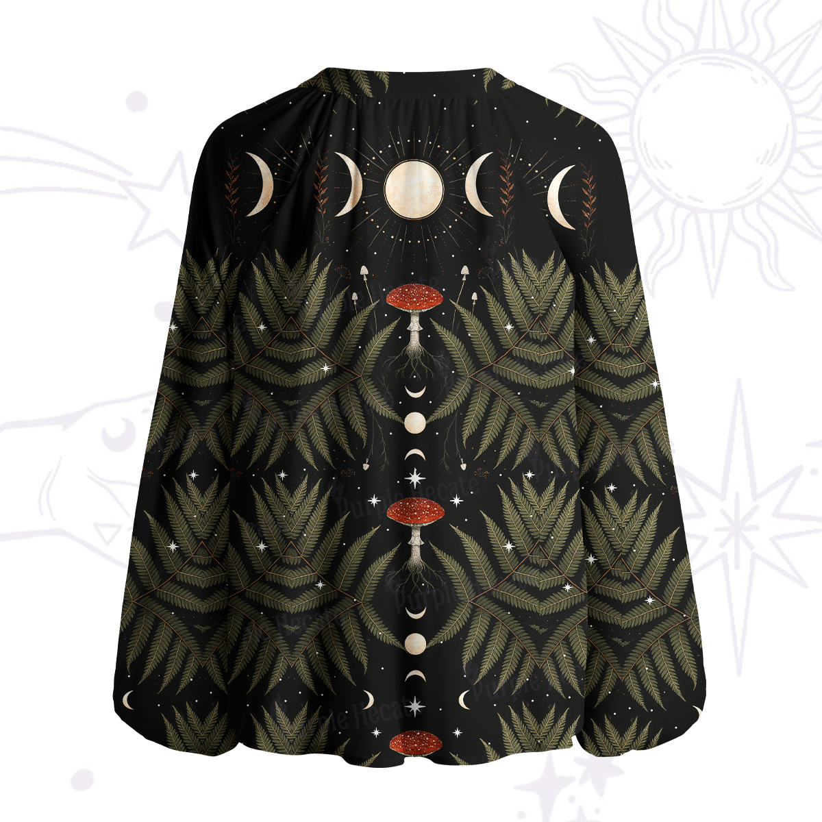 Purplehecate Moonlit Mushroom Gown Split Neck Tie Blouse