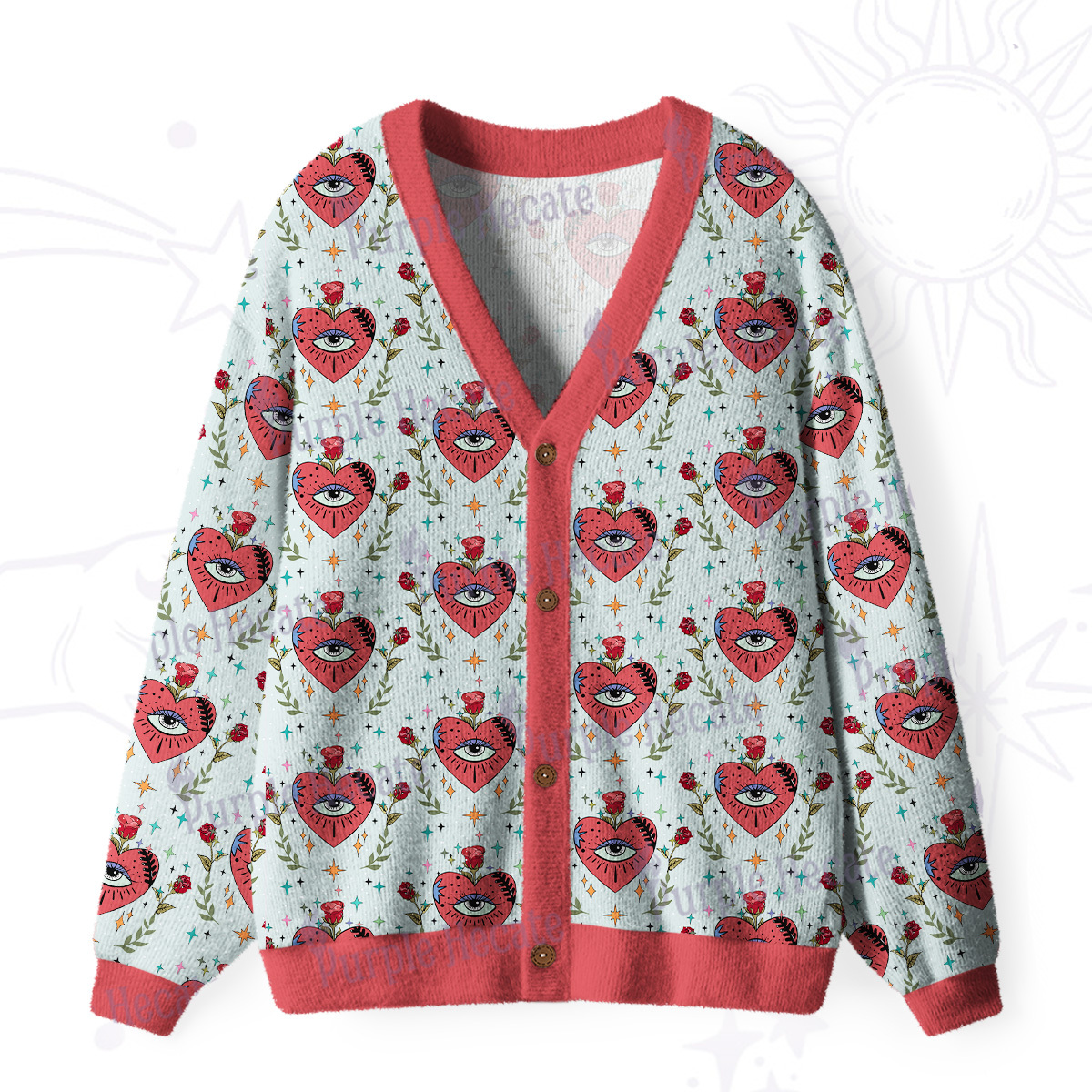 Purplehecate Sacred Heart Ugly Cardigan Sweaters