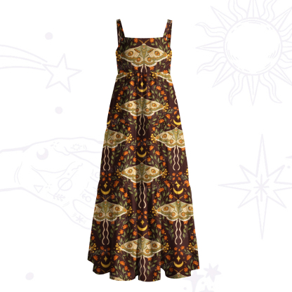 Purplehecate Enchanted Night Moth Stars Wide Straps Maxi Dress