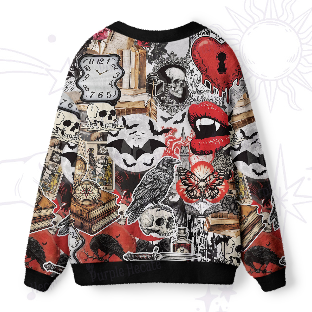 Purplehecate Gothic Occult Raven & Skull Collage Ugly Cardigan Sweaters