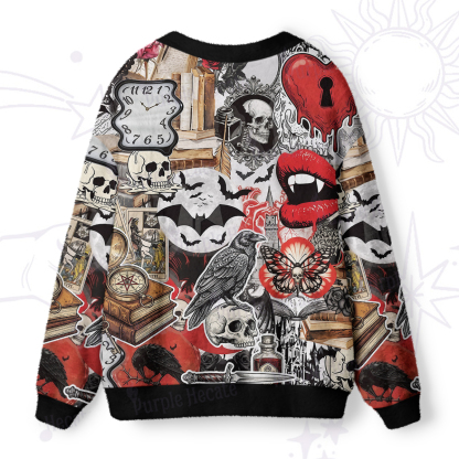 Purplehecate Gothic Occult Raven & Skull Collage Ugly Cardigan Sweaters