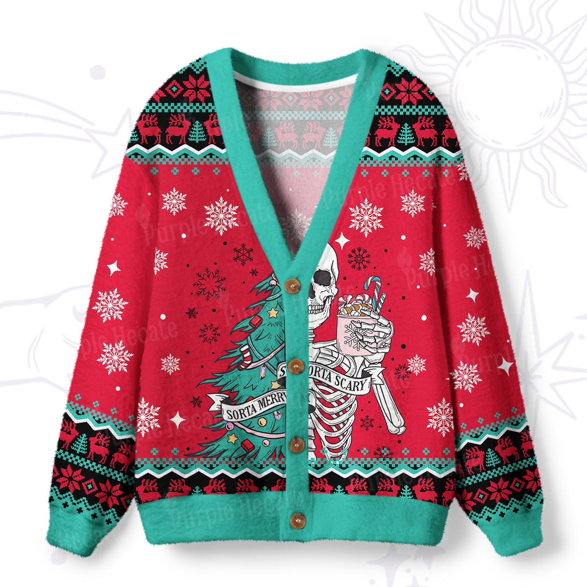 Purplehecate Sorta Merry Sorta Scary Christmas Ugly Cardigan Sweaters